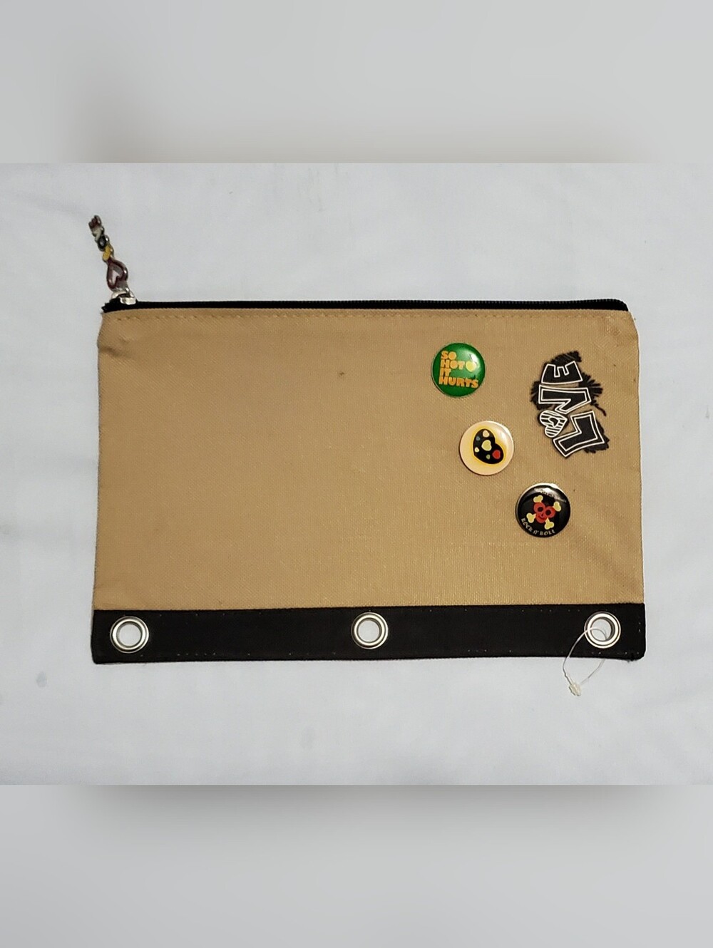 2000s New Tan and Black Pencil Case with Pins.